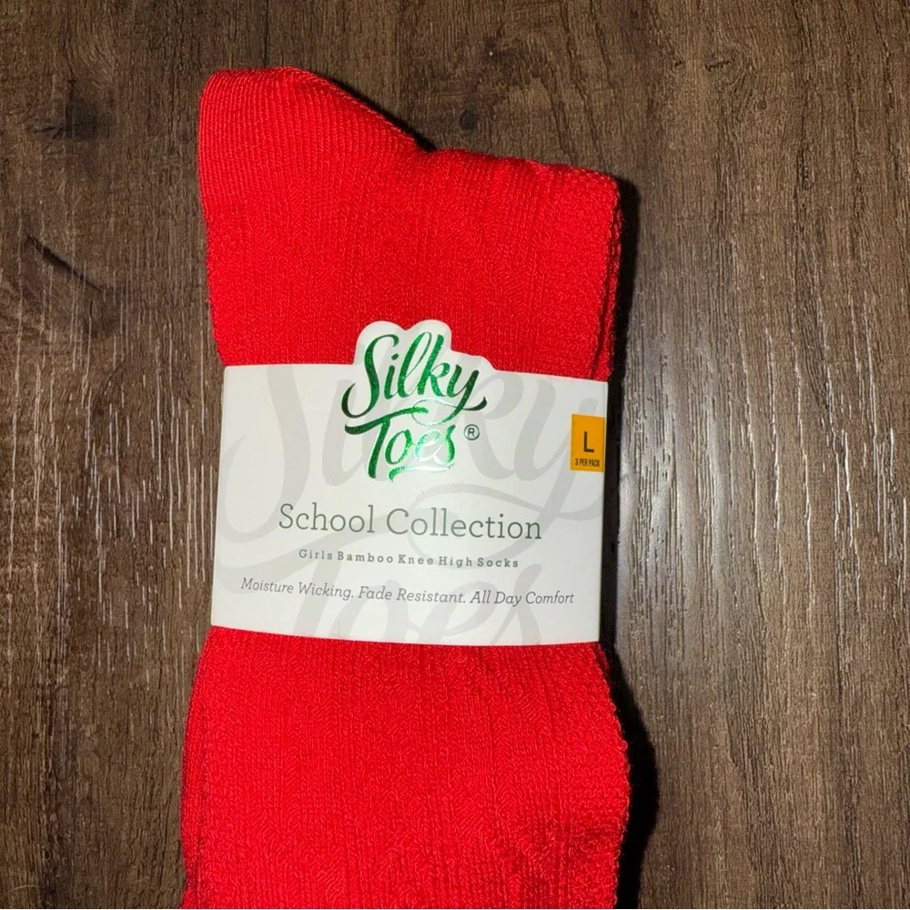 Silky Toes Girls Bamboo Knee High Socks Red Size Large